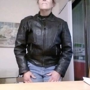 Leather motorcycle jacket.